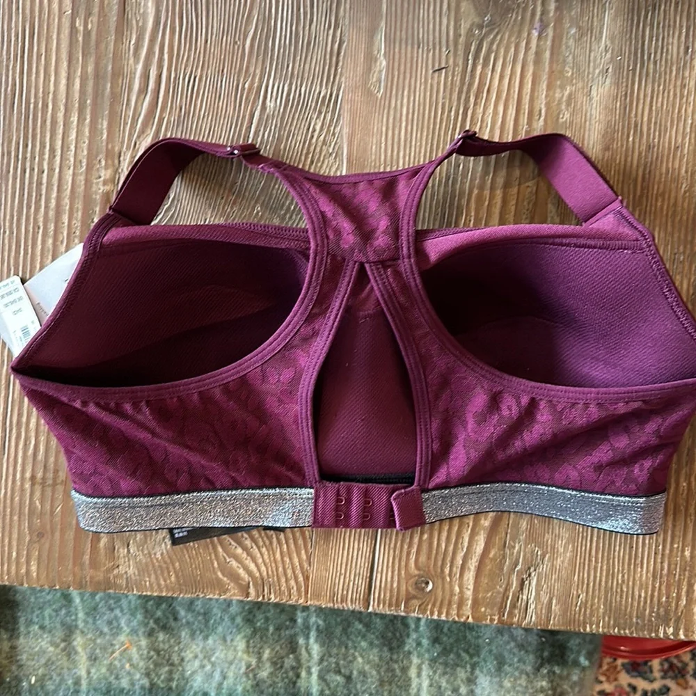 NWT Victoria Sport Maroon Mesh Lace Up Bra sz 34D